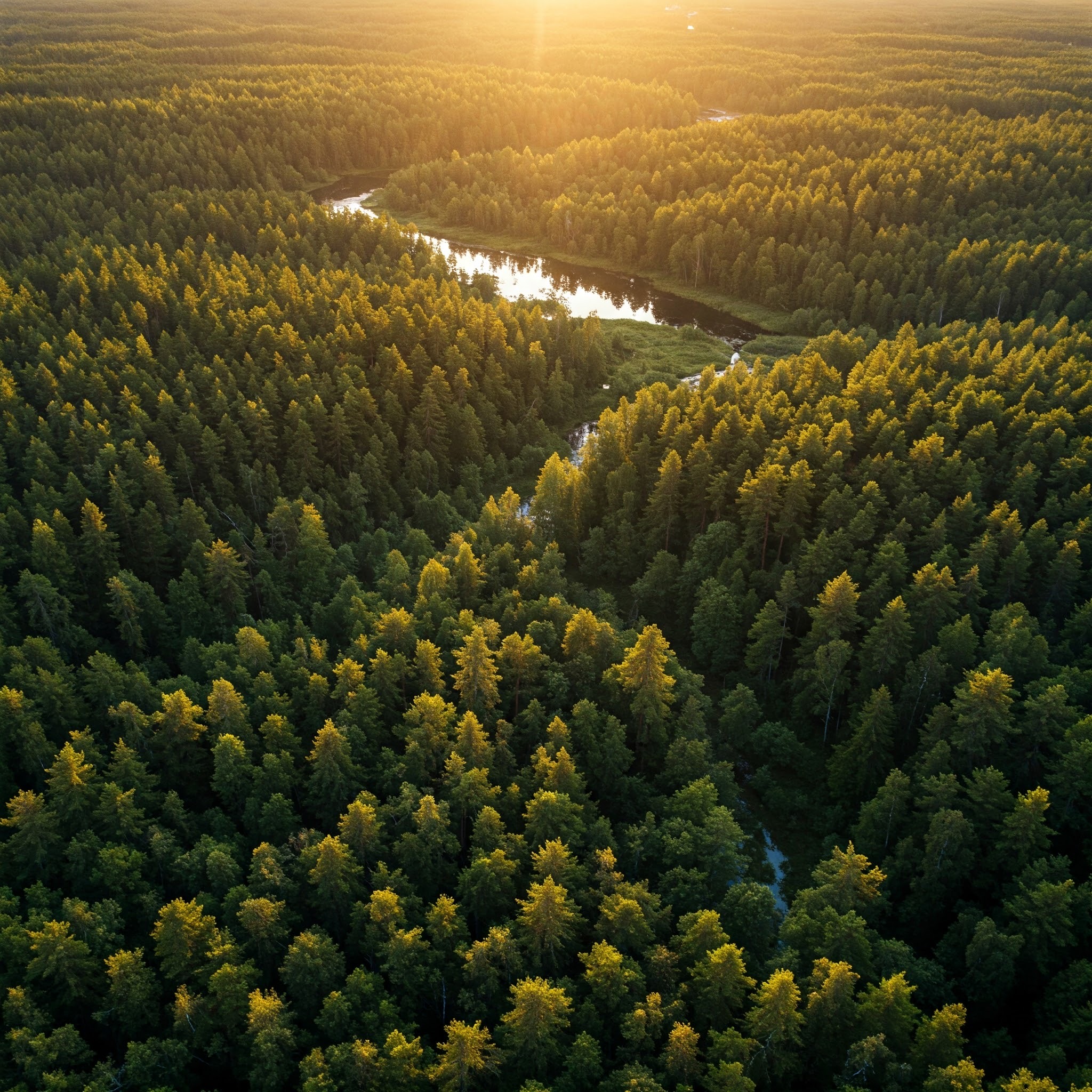 photo of Serpentine River Flowing Through Sunlit Forest